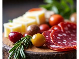 Gourmet charcuterie board with various meats and cheeses